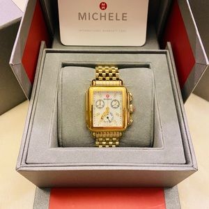 Michele Deco Gold White Mother Of Pearl Diamonds Watch